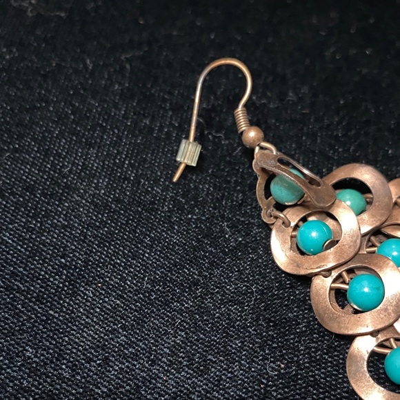 Elegant vintage Turquoise and metal Chandelier Earrings - Picture 16 of 16